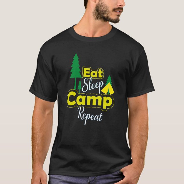Camiseta Coma acampamento de sono repetir engraçado (Frente)
