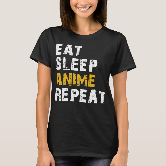 Camiseta coma animação de sono repetir (Frente)