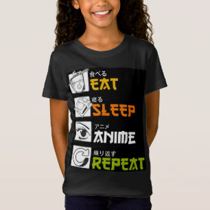 Camiseta Coma animação de sono Repetir Presente Idea Cosp