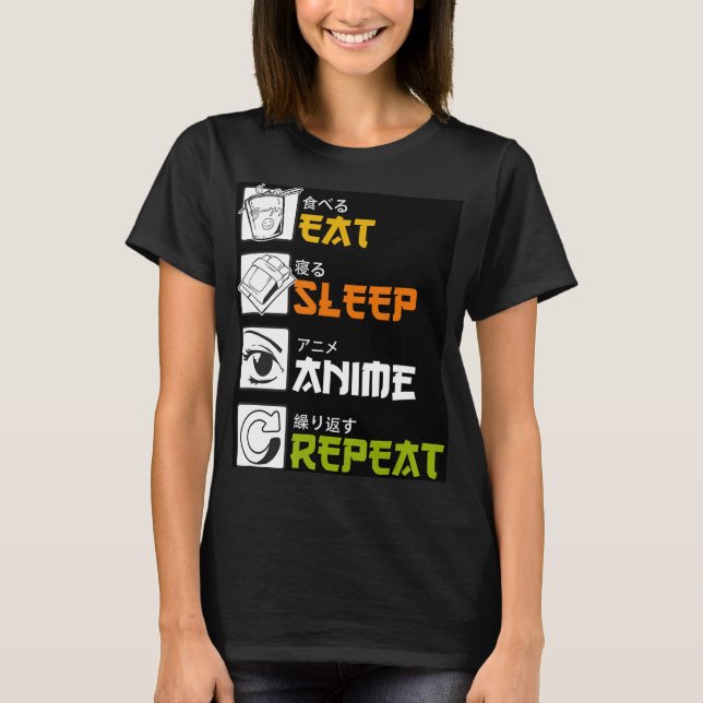 Camiseta Coma animação de sono Repetir Presente Idea Cospla (Frente)