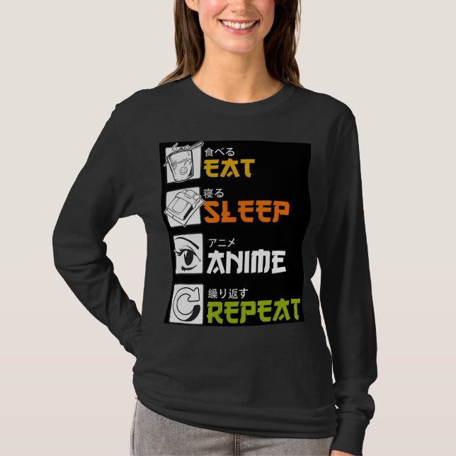 Camiseta Coma animação de sono Repetir Presente Idea Cospla (Frente)