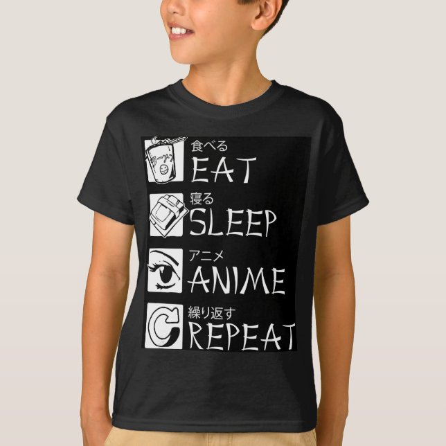 Camiseta Coma animação de sono Repetir Presente Idea Cospla (Frente)
