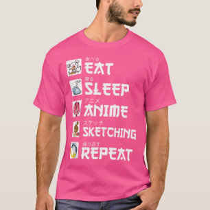 Camiseta Coma animação do sono Desenho Repetir Kawaii Otaku