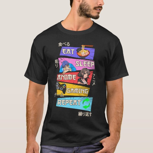 Camiseta Coma animação do sono Jogos Repetir Jogador Otaku  (Frente)