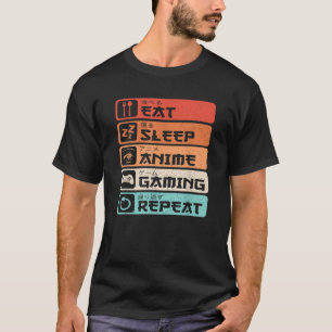 Camiseta Coma animação do sono Jogos Repetir Jogo Engraçado