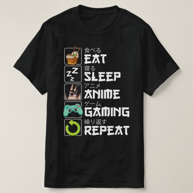 Camiseta Coma animação do sono Repetir animação Kawaii Otak (Frente do Design)