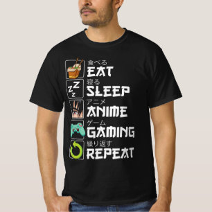Camiseta Coma animação do sono Repetir animação Kawaii Otak