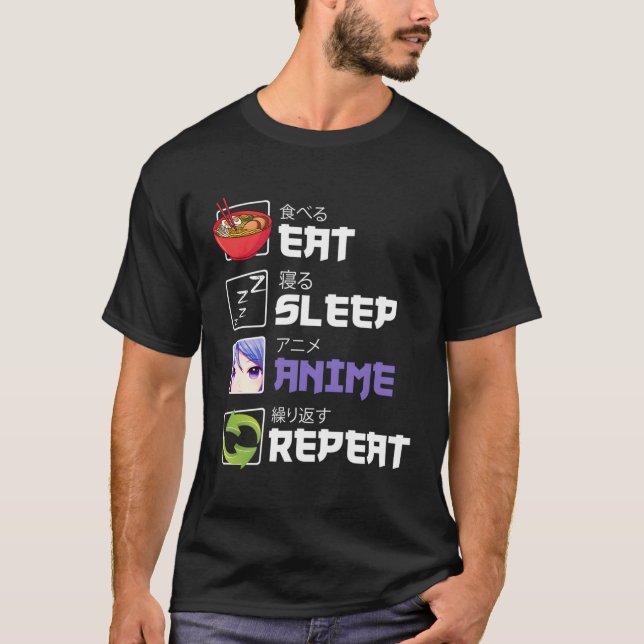 Camiseta Coma anime adormecido Repete anime engraçado Otaku (Frente)