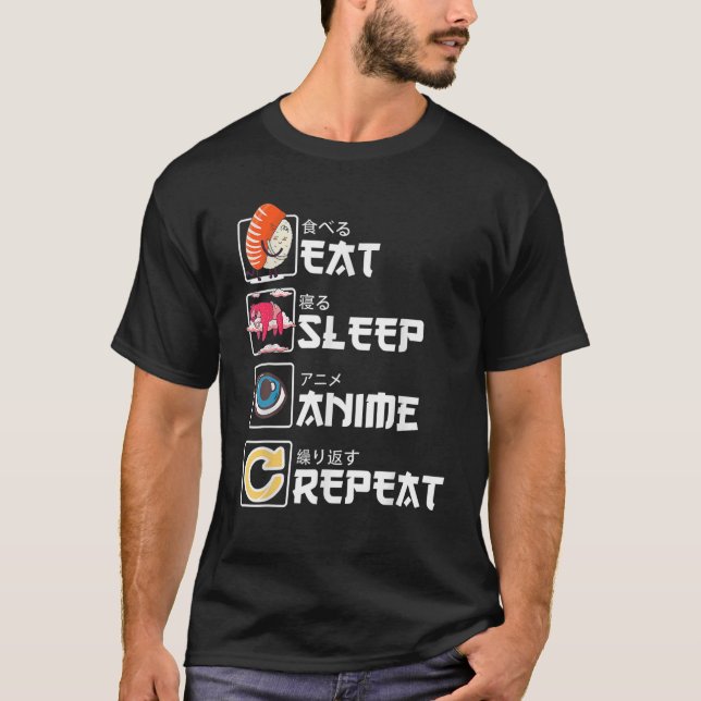 Camiseta Coma anime do sono Repete Kawaii Manga Sushi Cute  (Frente)