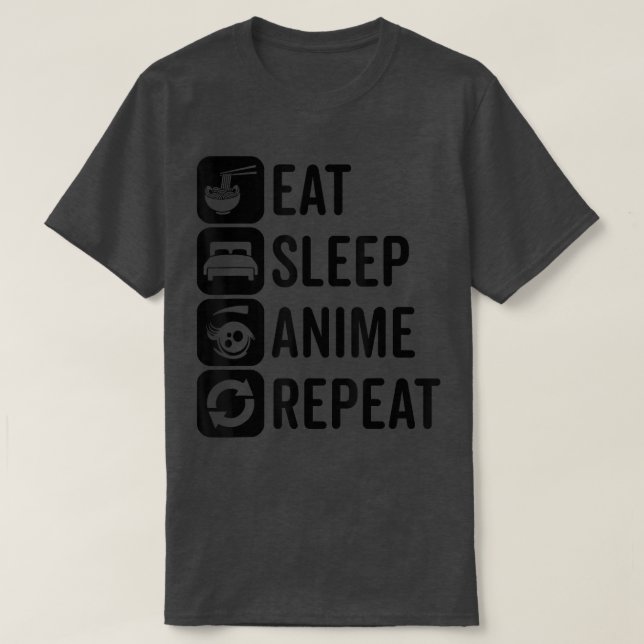 Camiseta Coma anime do sono Repetir anime Otaku Kawaii Aest (Frente do Design)