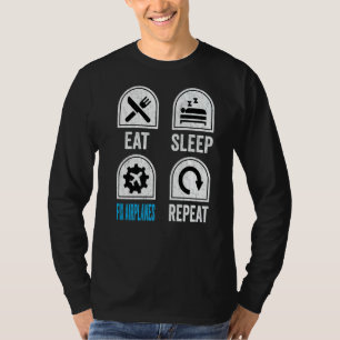 Camiseta Coma Aviões de Correção do Sono Mecânicos Repetido