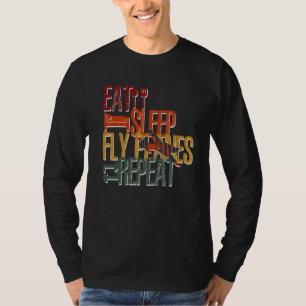Camiseta Coma Aviões de Voo do Sono Repetir Piloto de Avião