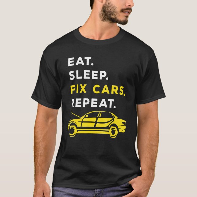 Camiseta Coma Carros de Correção do Sono Automóvel Mecânico (Frente)