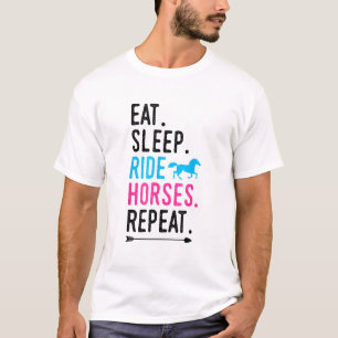 Camiseta Coma Cavalos de Corrida do Sono Repetir Cavalo Equ