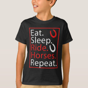 Camiseta Coma Cavalos De Corrida Do Sono Repetir Humor Para
