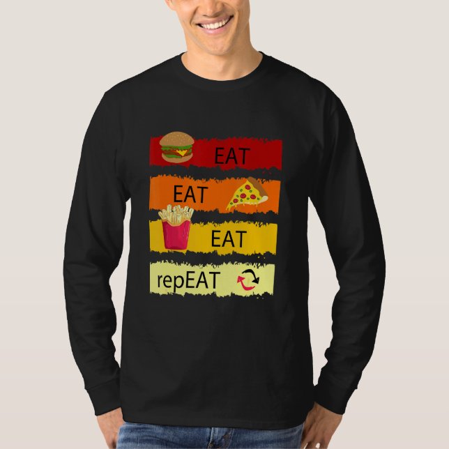 Camiseta Coma Coma Repetir O Gráfico Cheeseburger Hamburger (Frente)