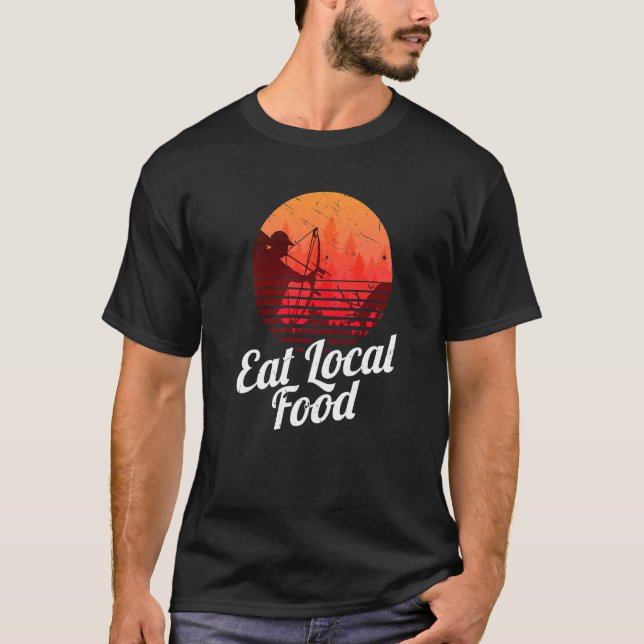 Camiseta Coma Comida local Bowhun Retro Hunter Deer Hunter (Frente)