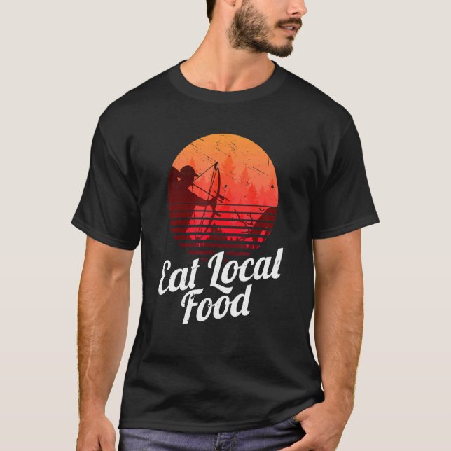 Camiseta Coma Comida local Bowhun Retro Hunter Deer Hunter (Frente)