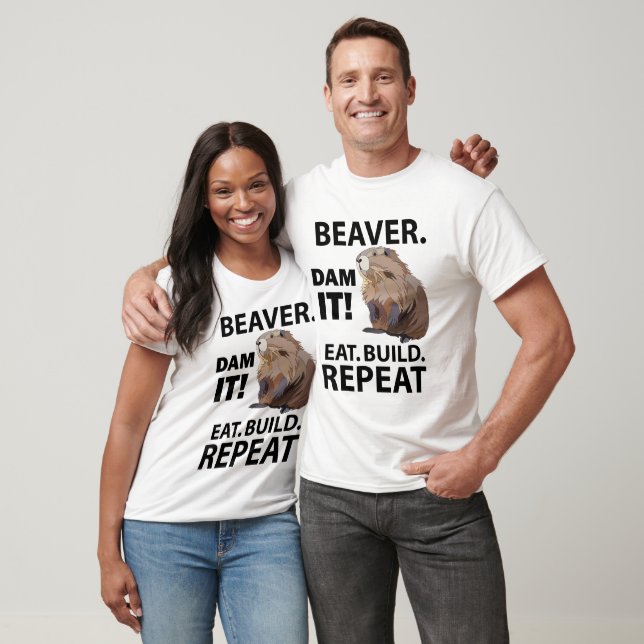 Camiseta Coma Construir Repetir O Animal De Beaver Engraçad (Unissex)