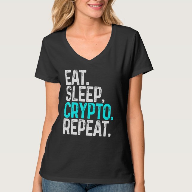 Camiseta Coma Crypto Repetir o Bloqueio de Criptomoeda Engr (Frente)