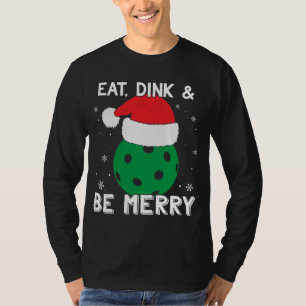 Camiseta Coma Dink E Seja Feliz Pickleball Santa Hat Engraç