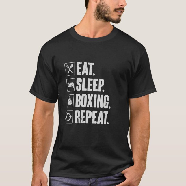 Camiseta Coma Dorme Boxe Repita - Homem Retro Divertido Pre (Frente)