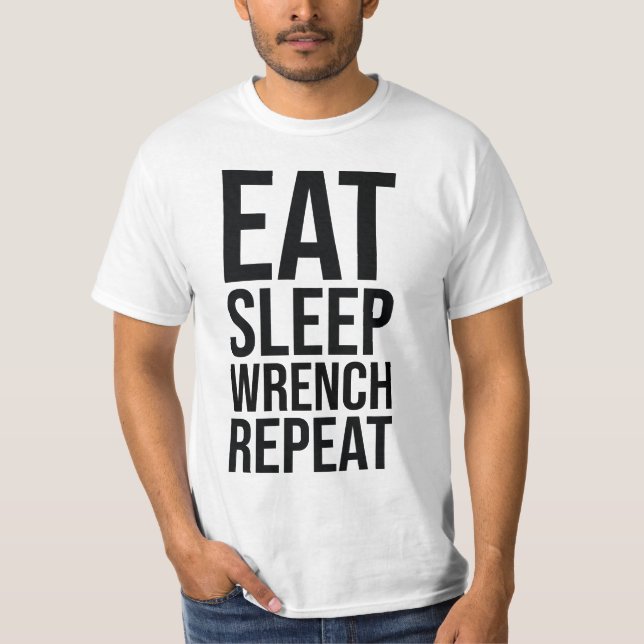 Camiseta Coma, Dorme, chave inglesa, Repetir (Frente)