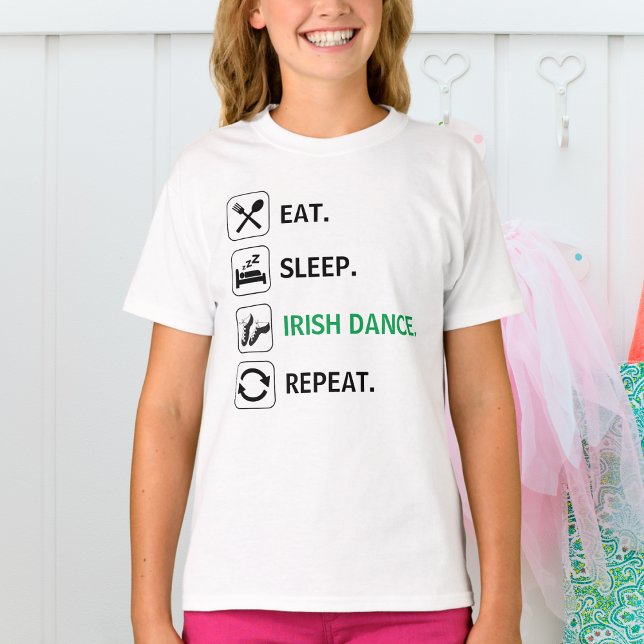 Camiseta Coma, Dorme, Irlandês Dança, Repita, Calçados Suav (Criador carregado)