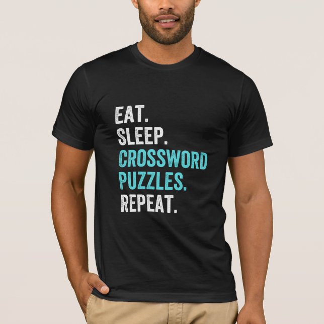 Camiseta Coma. Dorme. Quebra-cabeça de palavras cruzadas. R (Frente)