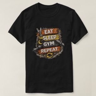 Camiseta Coma Dormir Academia Repetir Gráfico de Fitness Vi