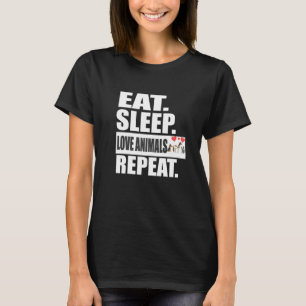 Camiseta Coma Dormir Animais Repita Cão Cavalo Gato