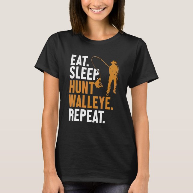 Camiseta Coma Dormir Caça Lula Repetir Iscas Zander Walleye (Frente)