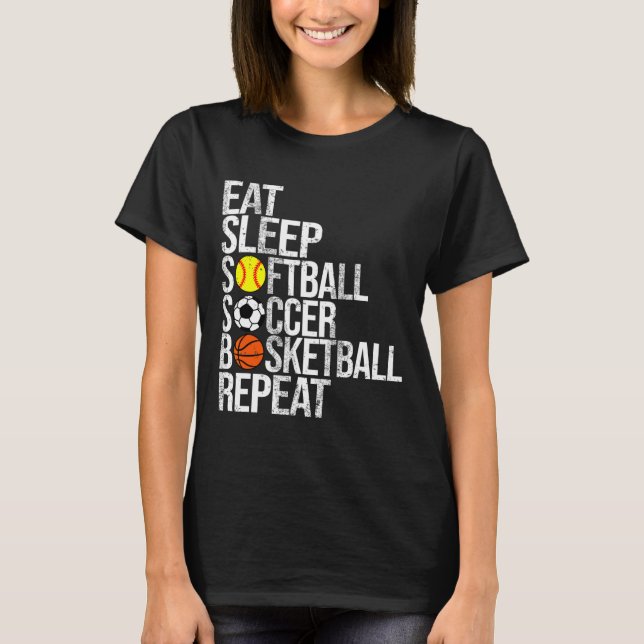 Camiseta Coma Dormir Futebol Softll Esboço Repetir Esporte  (Frente)