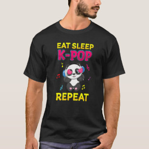 Camiseta Coma Dormir K pop Repetir Panda Fofo Fã de Música