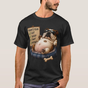 CAMISETA COMA DORMIR PEIDAR REPETIR CACHORRO INGLÊS ENGRAÇA