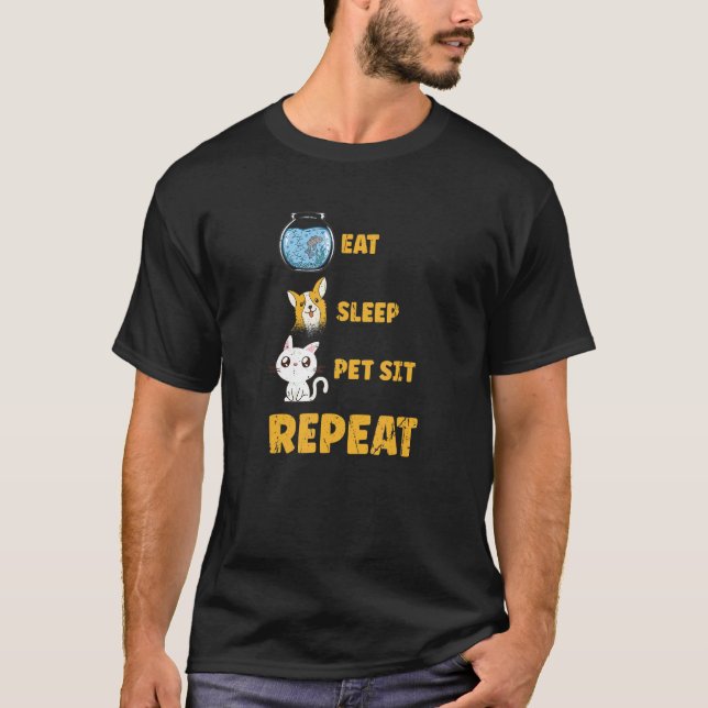 Camiseta Coma Dormir Pet Sentar Repetir  Gato (Frente)