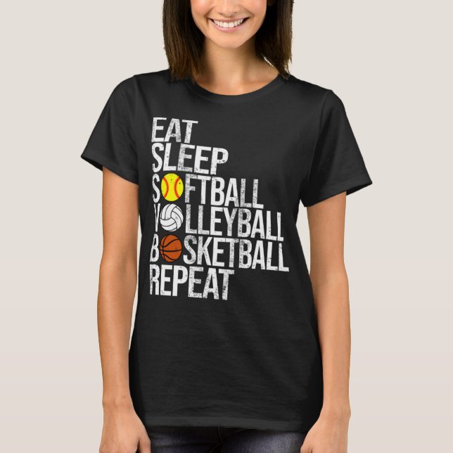 Camiseta Coma Dormir Softball Voleibol No Basquete Repete F (Frente)