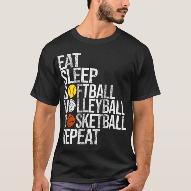 Camiseta Coma Dormir Softball Voleibol No Basquete Repete F (Frente)