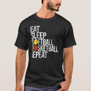 Camiseta Coma Dormir Softbol Basquetebol Repetir Jogo De B