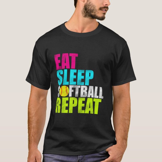 Camiseta Coma Dormir Softbol de Lance Rápido Repetir (Frente)