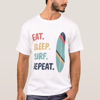 Camiseta Coma Dormir Surfe Repetir Oceano Praia Tábua Retro