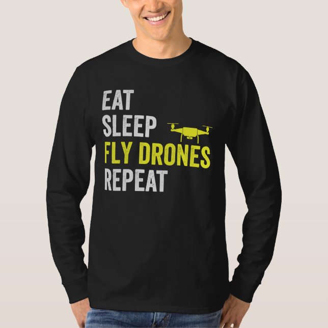 Camiseta Coma Drones com mosca do sono Repetir Piloto do Dr (Frente)