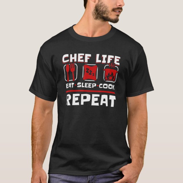 Camiseta Coma Durma Cozinhe Repita Chef Chef De Cozinha (Frente)