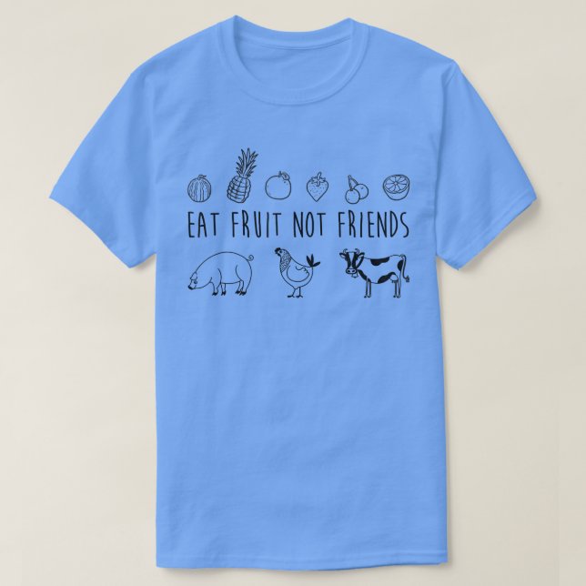Camiseta Coma Fruta Não Amigos Vegetariano Vegan Engraçado  (Frente do Design)