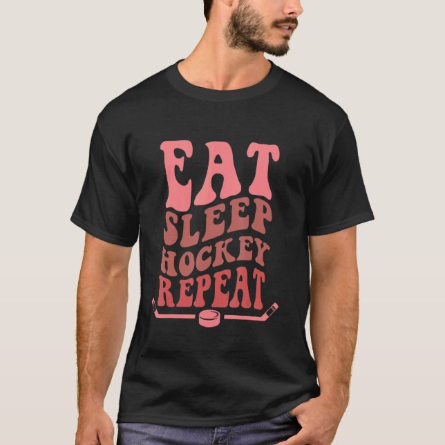 Camiseta coma hóquei em sono repetir onda empilhada Engraça (Frente)