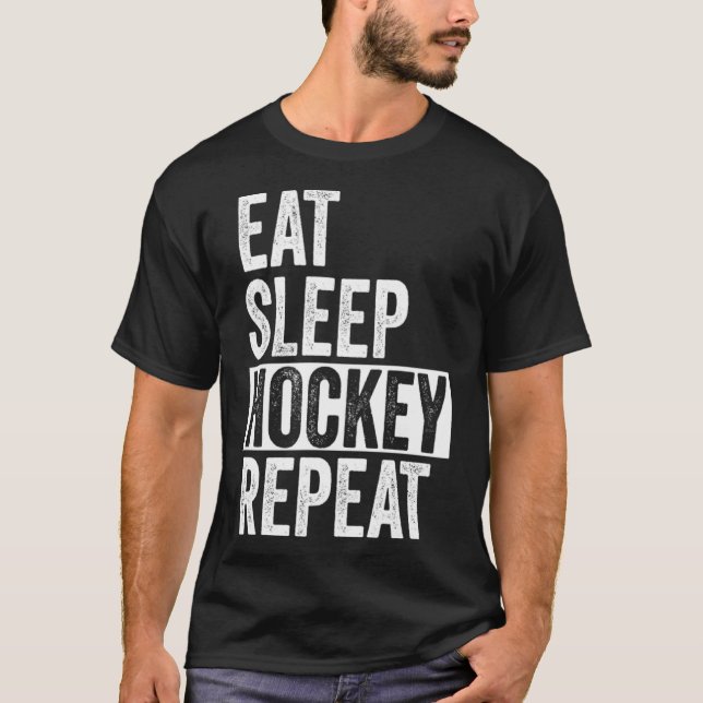 Camiseta Coma Hóquei no Sono Repetir Equipe Engraçada De Es (Frente)