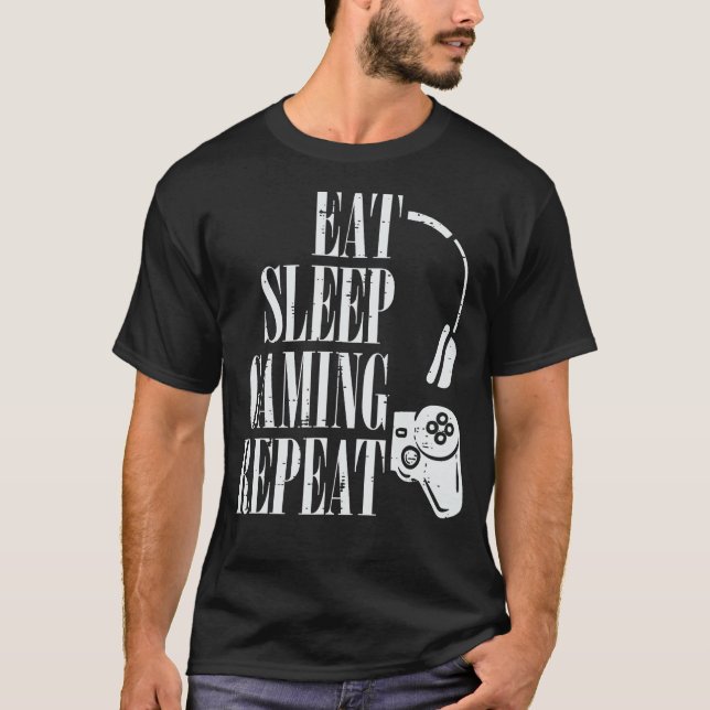 Camiseta Coma Jogo Dormindo Repita Jovens Jovens Engraçados (Frente)