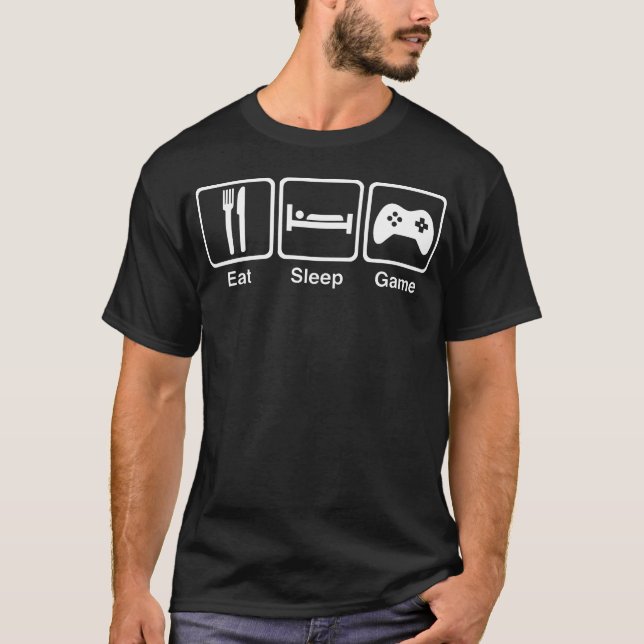 Camiseta coma jogos de sono videos games de jogadores de qu (Frente)