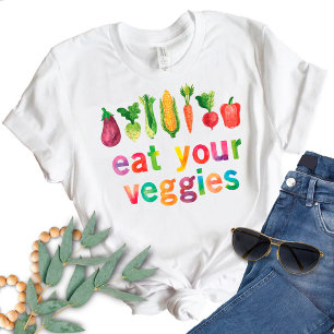 Camiseta Coma Legumes Cores de Arco-íris Aquarela