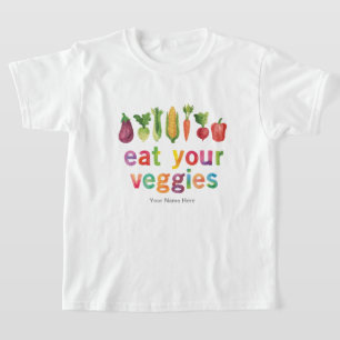 Camiseta Coma Legumes Cores de Arco-íris Crianças Saudáveis